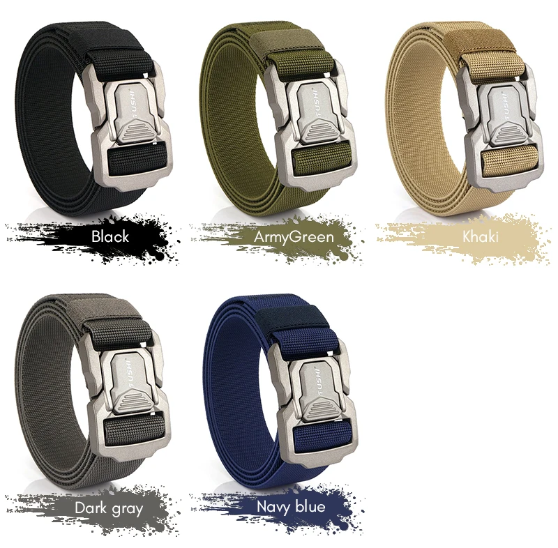 KOLBER New Men's Casual Elastic Belt Aluminum Buckle Quick Release Military Tactical Belt Soft Nylon Stretch Work Belt Waistband