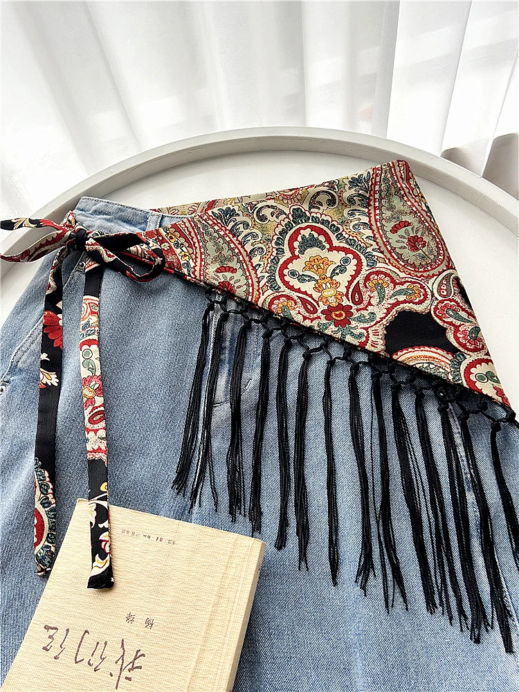 Vintage Triangular Fart Curtain Women's Belt With Skirt Bohemian Ethnic Waist Seal Fringed Skirt Curtain Pants Accessories