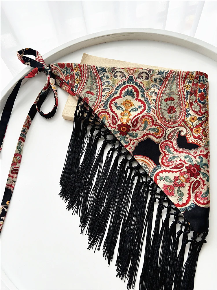 Vintage Triangular Fart Curtain Women's Belt With Skirt Bohemian Ethnic Waist Seal Fringed Skirt Curtain Pants Accessories