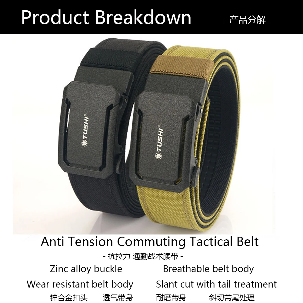 TUSHI 140CM Mens Military Tactical Belt Tight Sturdy Nylon Heavy Duty Hard Belt for Male Outdoor Casual Belt Automatic Waistband