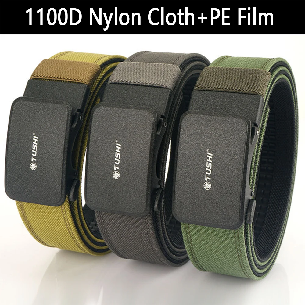 TUSHI 140CM Mens Military Tactical Belt Tight Sturdy Nylon Heavy Duty Hard Belt for Male Outdoor Casual Belt Automatic Waistband