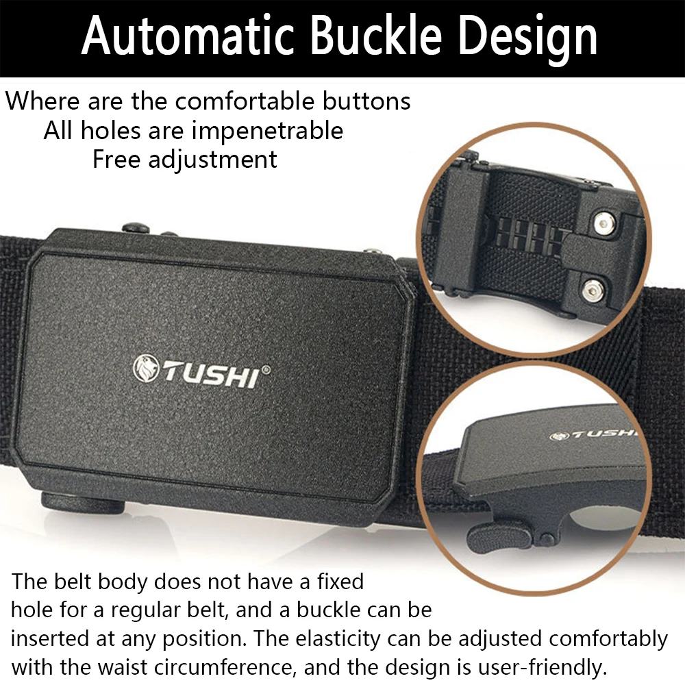 TUSHI 140CM Mens Military Tactical Belt Tight Sturdy Nylon Heavy Duty Hard Belt for Male Outdoor Casual Belt Automatic Waistband