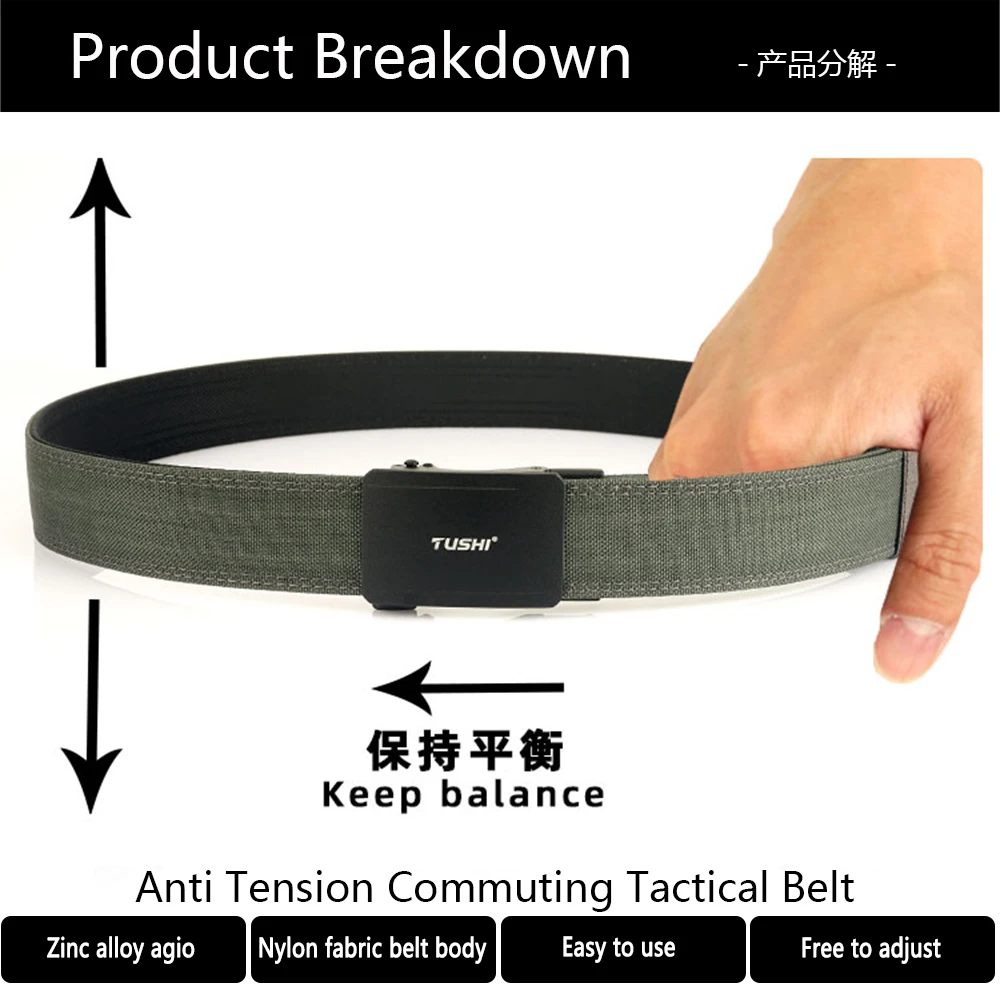 TUSHI 140CM Mens Military Tactical Belt Tight Sturdy Nylon Heavy Duty Hard Belt for Male Outdoor Casual Belt Automatic Waistband