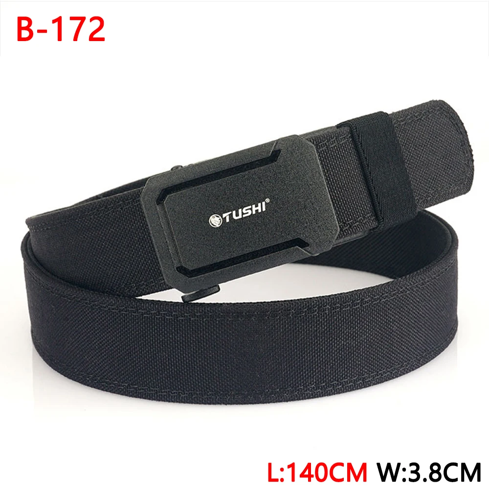 TUSHI 140CM Mens Military Tactical Belt Tight Sturdy Nylon Heavy Duty Hard Belt for Male Outdoor Casual Belt Automatic Waistband