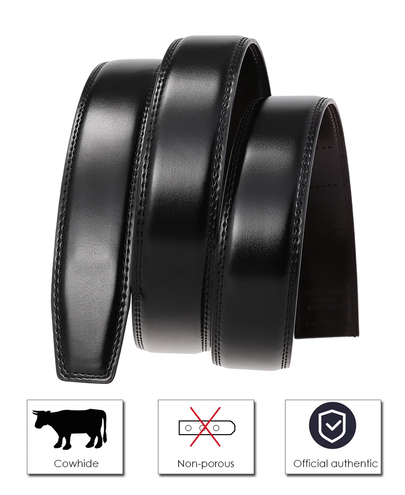 VATLTY 2021 No Buckle Leather Belt for Men 3.5cm Natural Cowhide Trouser Belt Non-porous Black Belt Girdles Male Gifts