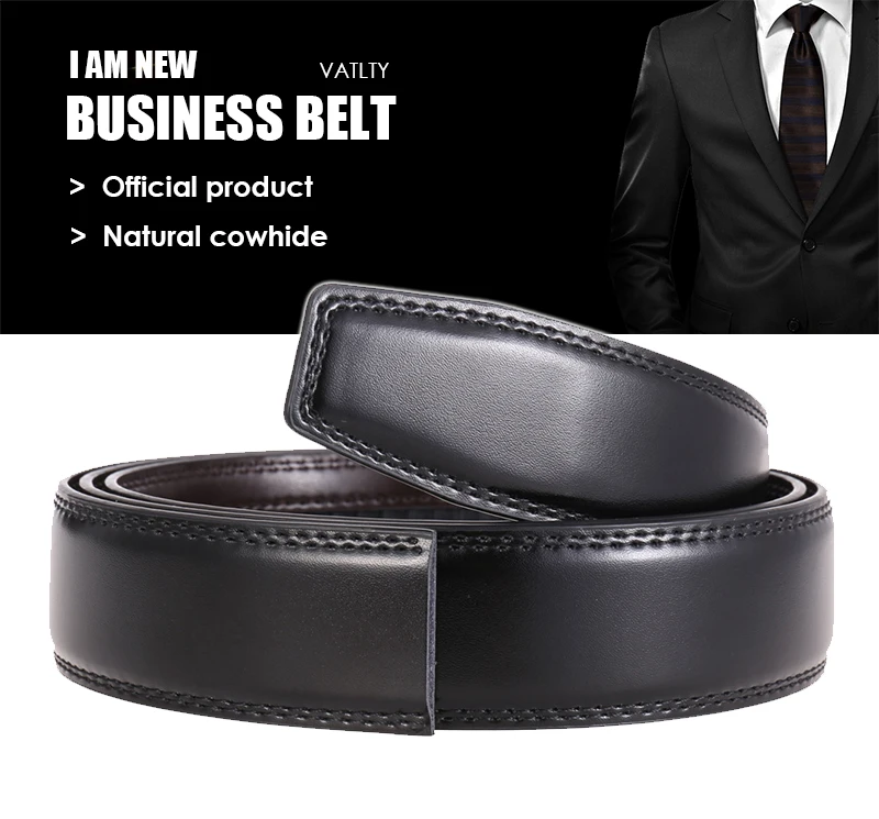 VATLTY 2021 No Buckle Leather Belt for Men 3.5cm Natural Cowhide Trouser Belt Non-porous Black Belt Girdles Male Gifts