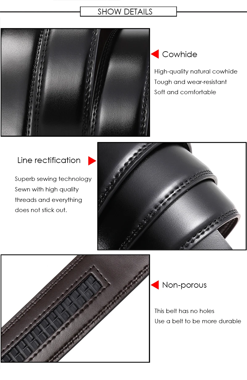 VATLTY 2021 No Buckle Leather Belt for Men 3.5cm Natural Cowhide Trouser Belt Non-porous Black Belt Girdles Male Gifts