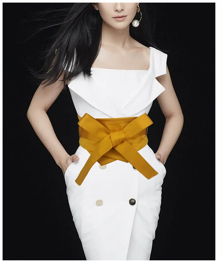 Fashion Pink Blue Yellow Black Fabric Soft Waist Belt for Women Self-tie Bow WIde Slim Corset Spring Autumn Coat Dress Belts