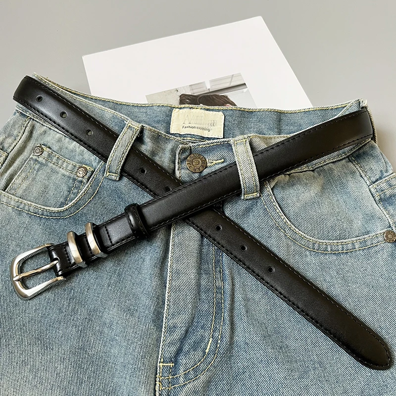 High Quality Real Leather Jeans Belts For Women Simple Design Metal Buckle  Waist Belts Cowskin Men Unisex Casual Strap Ceinture