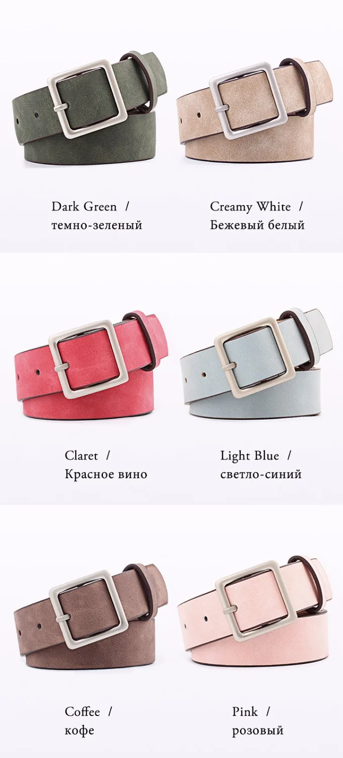 MaiKun Women Leather Belts for Jeans Luxury brand Designer Belts Female Square Metal Pin Buckle Belt