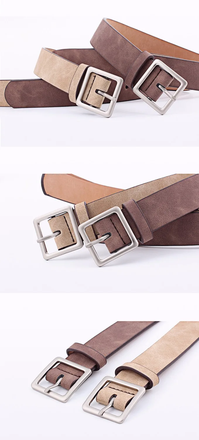 MaiKun Women Leather Belts for Jeans Luxury brand Designer Belts Female Square Metal Pin Buckle Belt