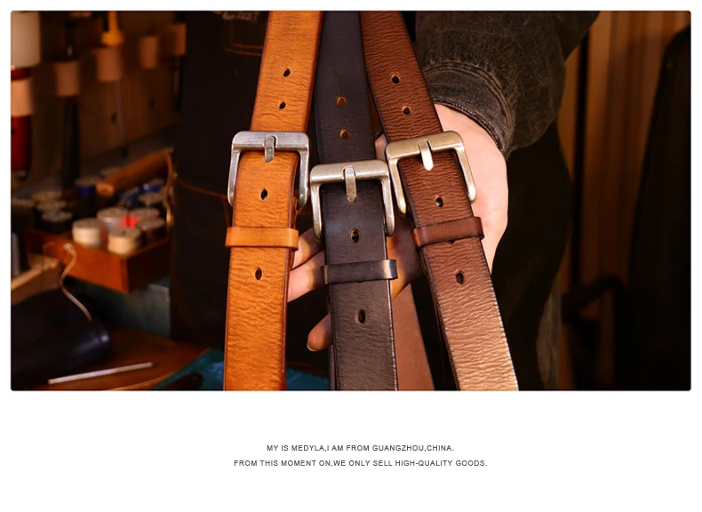 MEDYLA Men's Belt Top Leather Casual High Quality Belt Vintage Design Pin Buckle Genuine Leather Belts For Men Gift Box