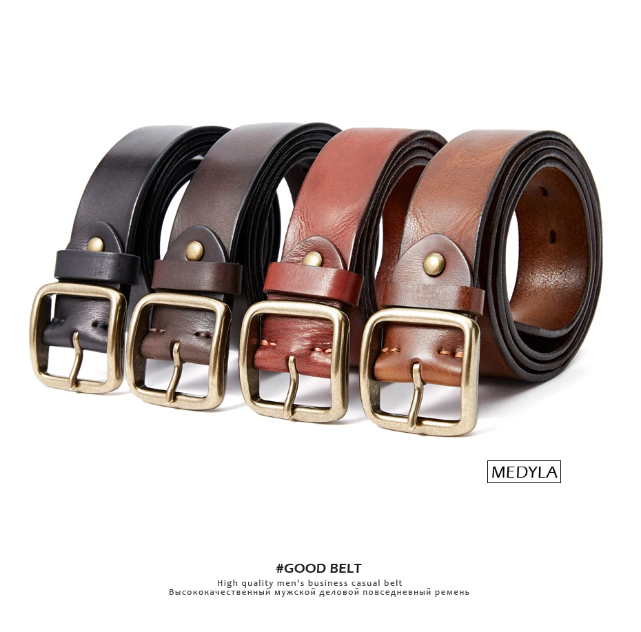 MEDYLA Retro Leather Belt Men's Copper Buckle Thick Men's and women's Casual Fashion Genuine Leather Hand-made Belt 21403