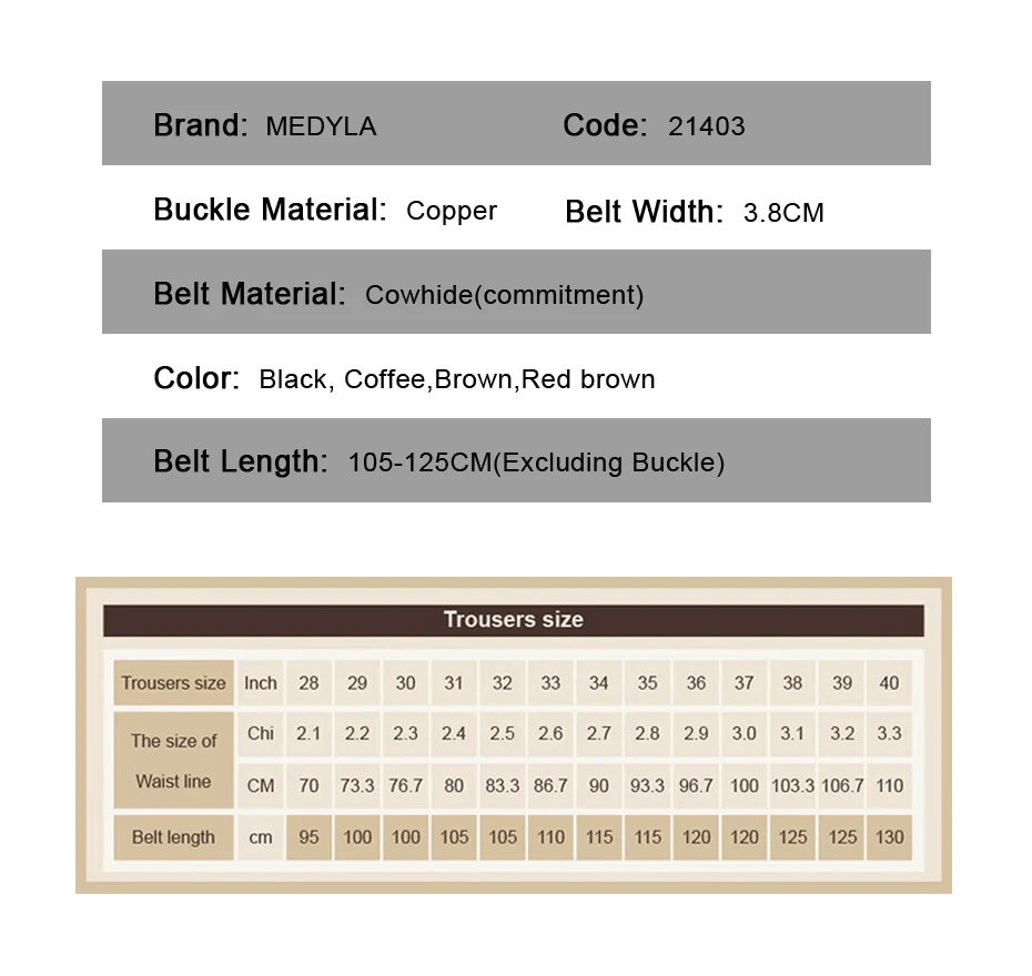 MEDYLA Retro Leather Belt Men's Copper Buckle Thick Men's and women's Casual Fashion Genuine Leather Hand-made Belt 21403