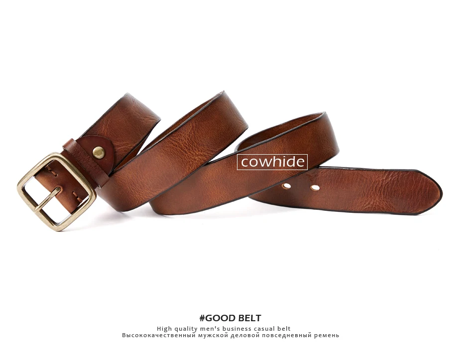 MEDYLA Retro Leather Belt Men's Copper Buckle Thick Men's and women's Casual Fashion Genuine Leather Hand-made Belt 21403