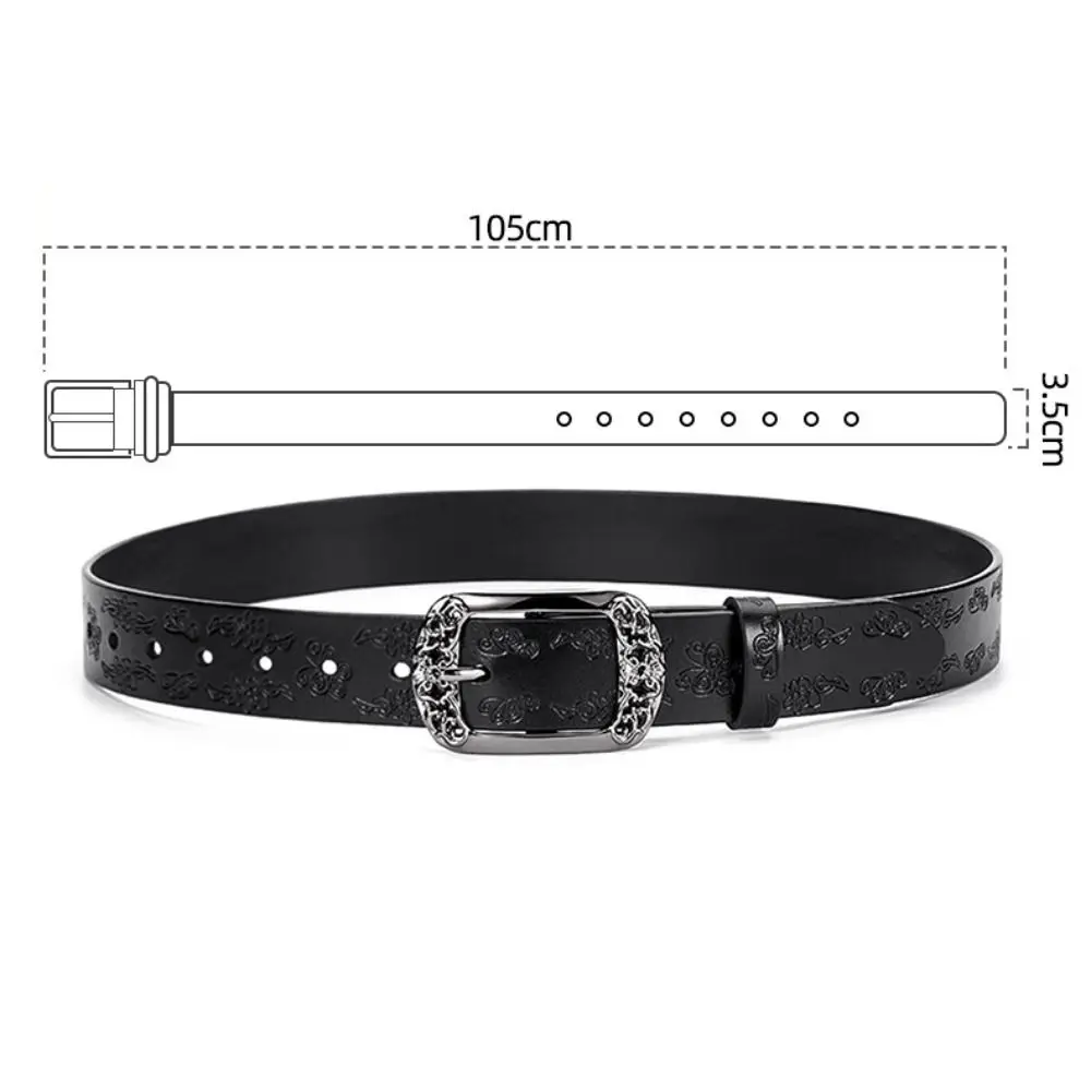 1 Pcs Fashion PU Leather Alloy Pin Buckle Carved Waist Belt 110 cm Harajuku Y2K Belt Chic Vintage Punk Waistband For Women