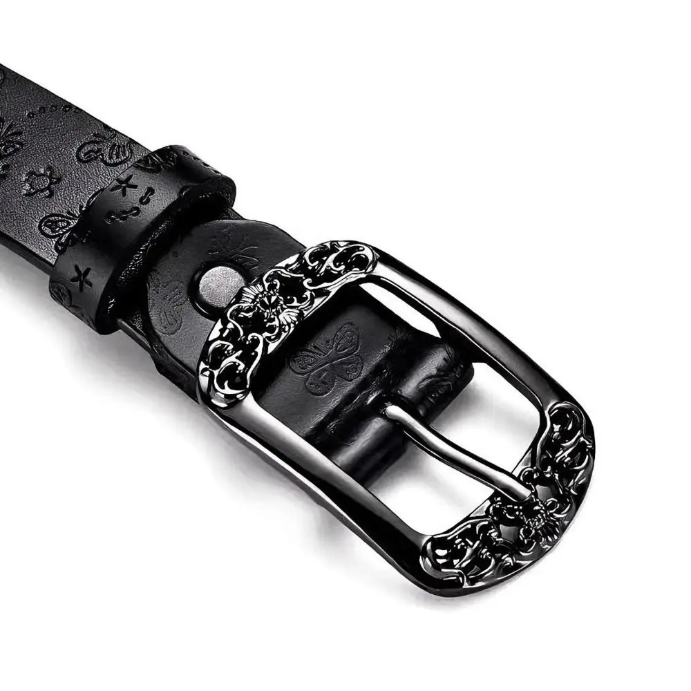 1 Pcs Fashion PU Leather Alloy Pin Buckle Carved Waist Belt 110 cm Harajuku Y2K Belt Chic Vintage Punk Waistband For Women
