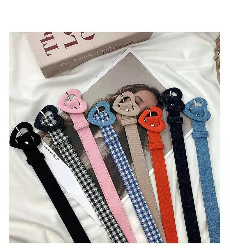 Heart Denim Belt for Women Love Buckle New All-Match Jeans Belts Ladies Pink Fabric Strap Female Personality Dress Waistband