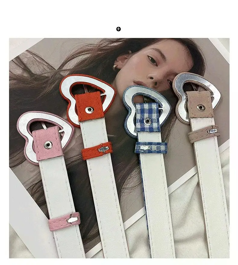 Heart Denim Belt for Women Love Buckle New All-Match Jeans Belts Ladies Pink Fabric Strap Female Personality Dress Waistband