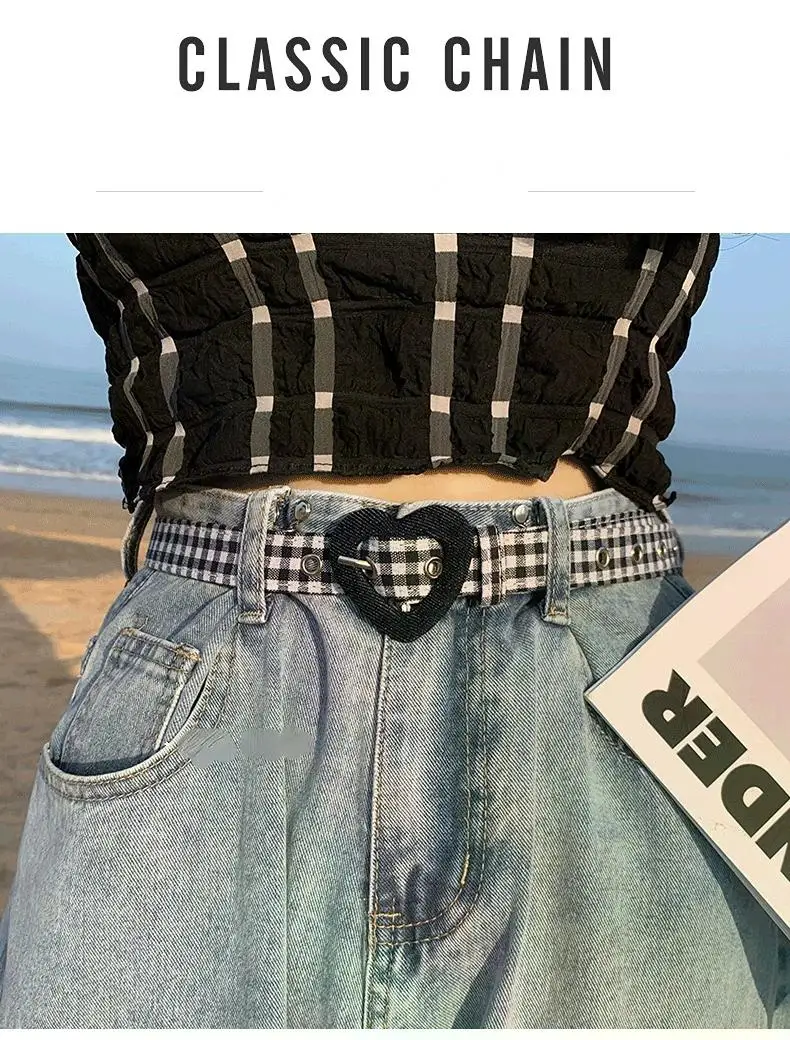 Heart Denim Belt for Women Love Buckle New All-Match Jeans Belts Ladies Pink Fabric Strap Female Personality Dress Waistband