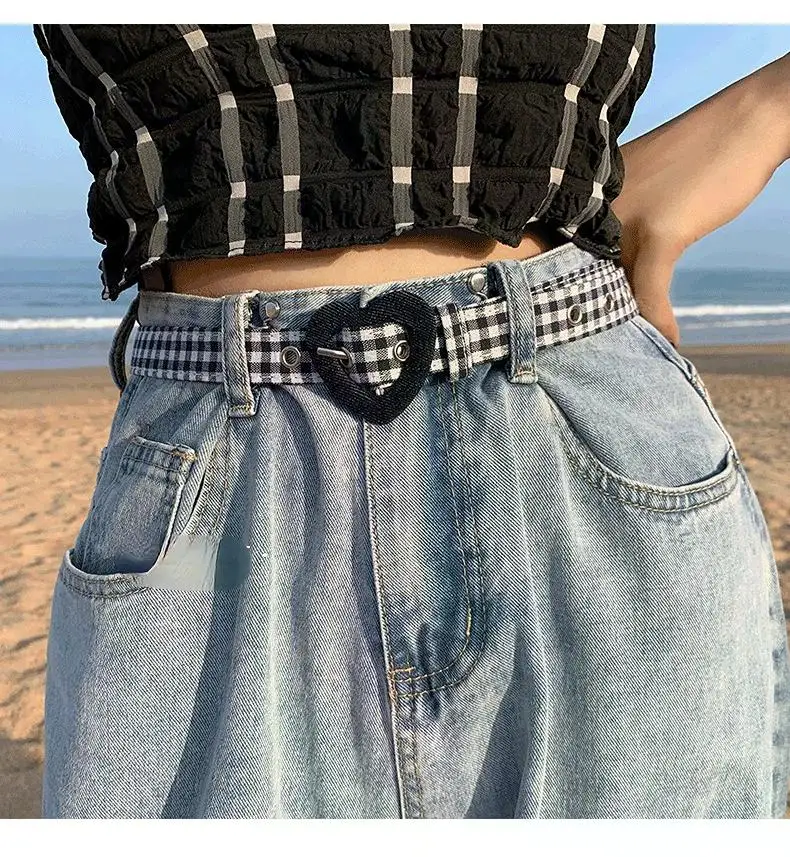 Heart Denim Belt for Women Love Buckle New All-Match Jeans Belts Ladies Pink Fabric Strap Female Personality Dress Waistband