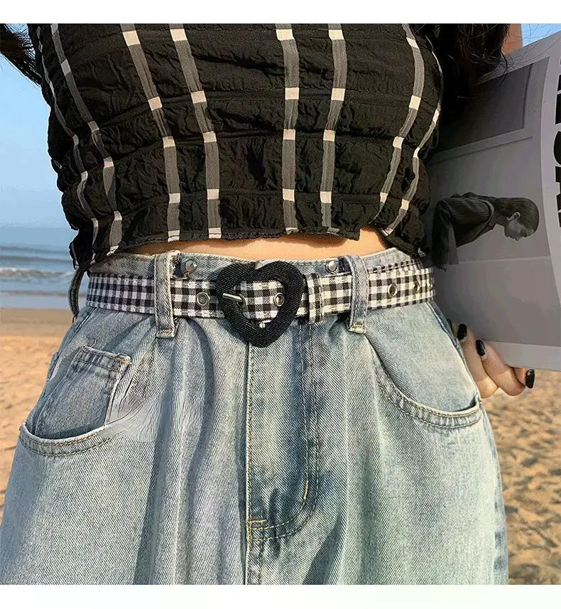 Heart Denim Belt for Women Love Buckle New All-Match Jeans Belts Ladies Pink Fabric Strap Female Personality Dress Waistband