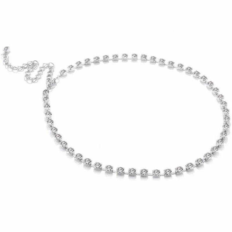 Big Diamond Fashion Rhinestone Fine Waist Chain Women's Dress Metal Body Chain Length Adjustable Belly Dance Water Diamond Belt