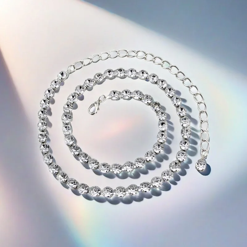 Big Diamond Fashion Rhinestone Fine Waist Chain Women's Dress Metal Body Chain Length Adjustable Belly Dance Water Diamond Belt