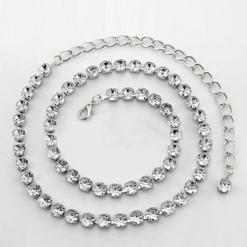 Big Diamond Fashion Rhinestone Fine Waist Chain Women's Dress Metal Body Chain Length Adjustable Belly Dance Water Diamond Belt
