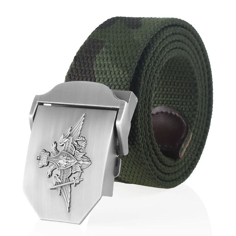 SupSindy Men Canvas Belt 3D Russian Federation Armed Forces Metal Buckle Tactical Belts Jeans Waistband Army Military Male Strap