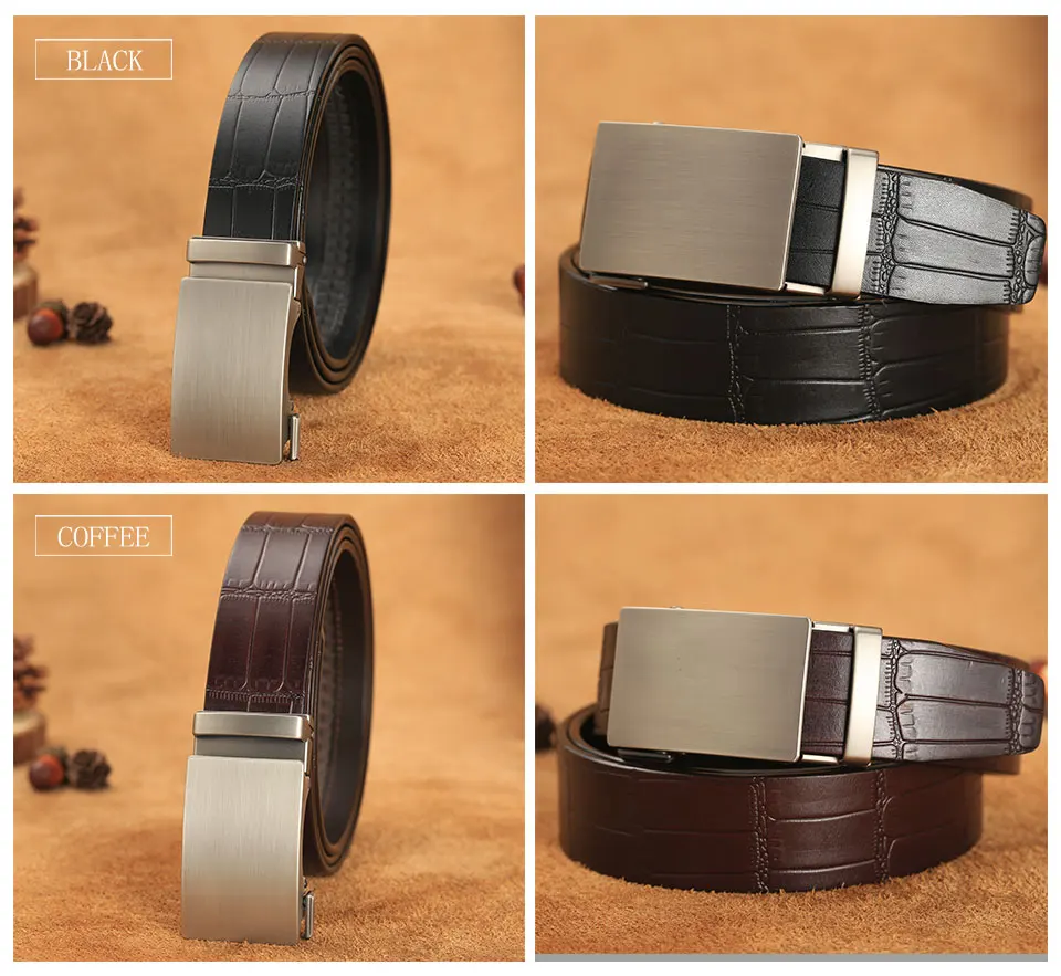 Men Belts Genuine Leather Business Fashion Designer Belt Bamboo Pattern Waistband High Quality Automatic Buckle Belts for Men