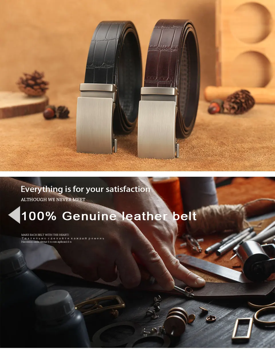 Men Belts Genuine Leather Business Fashion Designer Belt Bamboo Pattern Waistband High Quality Automatic Buckle Belts for Men