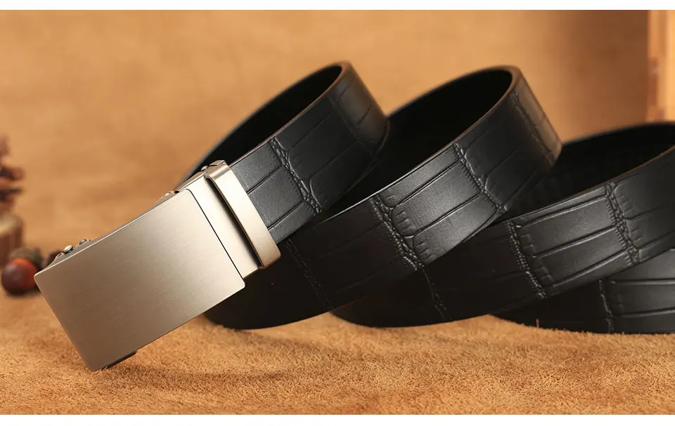 Men Belts Genuine Leather Business Fashion Designer Belt Bamboo Pattern Waistband High Quality Automatic Buckle Belts for Men