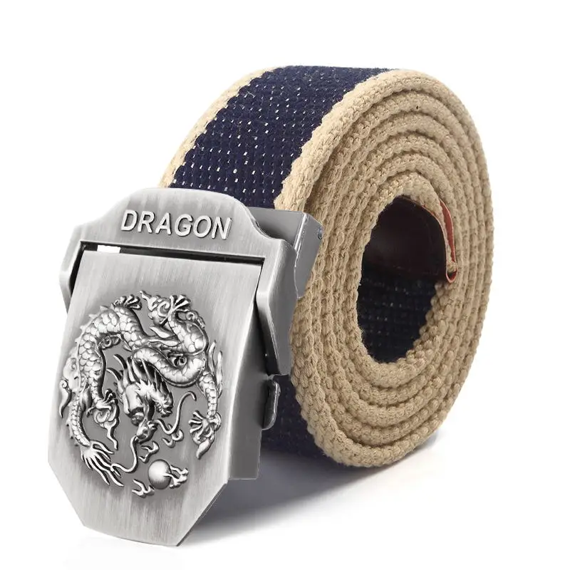 SupSindy Men Canvas Belt Luxury Dragon Metal Buckle Army Military Tactical Belts for Men Jeans Waistband Soldier Male Strap