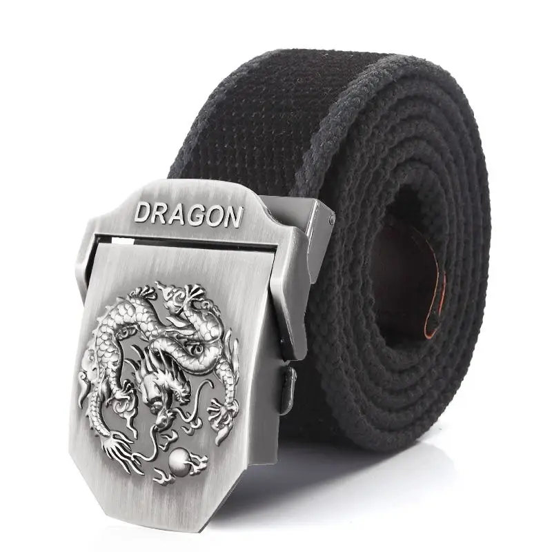 SupSindy Men Canvas Belt Luxury Dragon Metal Buckle Army Military Tactical Belts for Men Jeans Waistband Soldier Male Strap