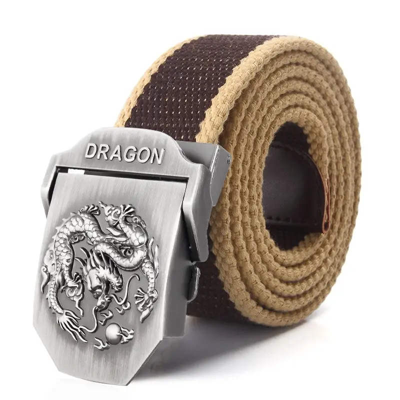 SupSindy Men Canvas Belt Luxury Dragon Metal Buckle Army Military Tactical Belts for Men Jeans Waistband Soldier Male Strap