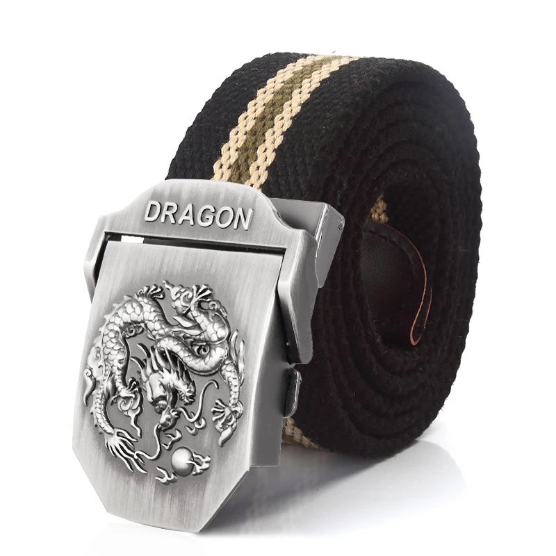 SupSindy Men Canvas Belt Luxury Dragon Metal Buckle Army Military Tactical Belts for Men Jeans Waistband Soldier Male Strap
