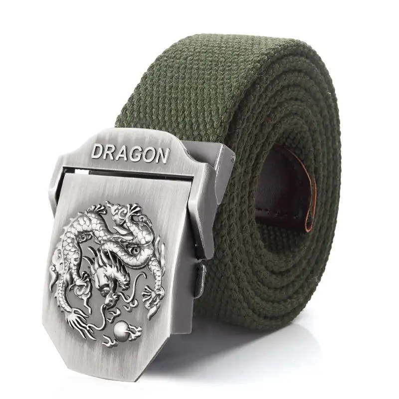 SupSindy Men Canvas Belt Luxury Dragon Metal Buckle Army Military Tactical Belts for Men Jeans Waistband Soldier Male Strap