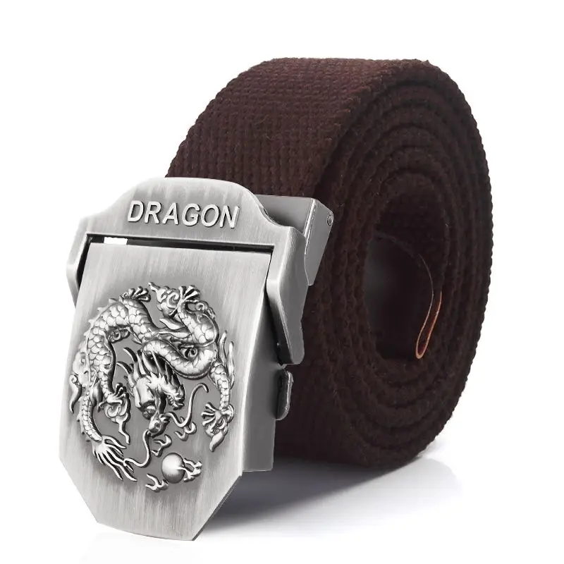SupSindy Men Canvas Belt Luxury Dragon Metal Buckle Army Military Tactical Belts for Men Jeans Waistband Soldier Male Strap