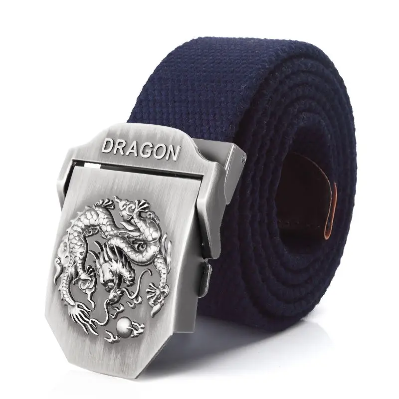 SupSindy Men Canvas Belt Luxury Dragon Metal Buckle Army Military Tactical Belts for Men Jeans Waistband Soldier Male Strap