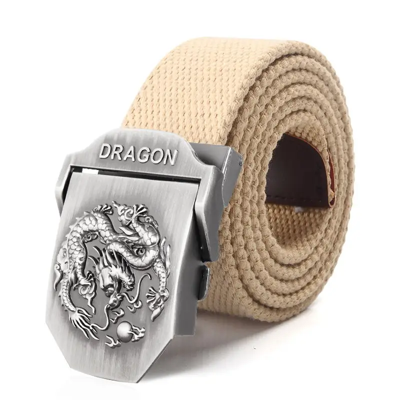 SupSindy Men Canvas Belt Luxury Dragon Metal Buckle Army Military Tactical Belts for Men Jeans Waistband Soldier Male Strap
