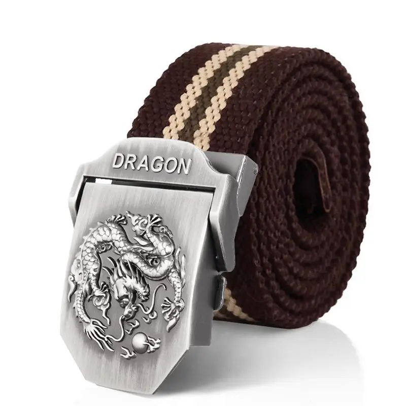 SupSindy Men Canvas Belt Luxury Dragon Metal Buckle Army Military Tactical Belts for Men Jeans Waistband Soldier Male Strap
