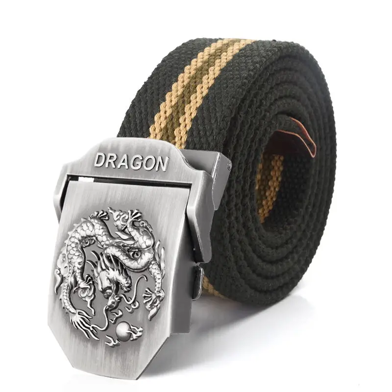 SupSindy Men Canvas Belt Luxury Dragon Metal Buckle Army Military Tactical Belts for Men Jeans Waistband Soldier Male Strap