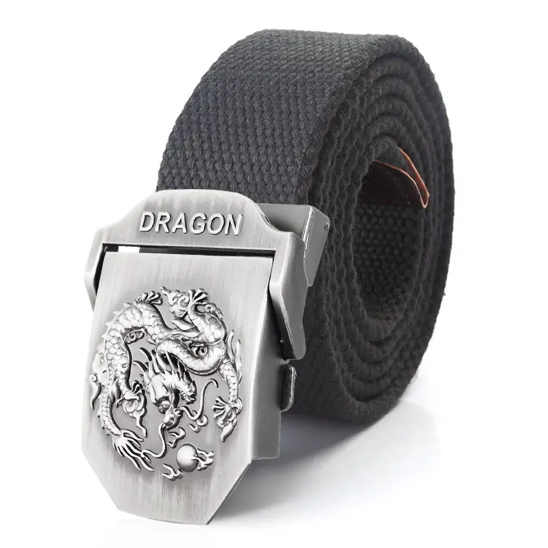 SupSindy Men Canvas Belt Luxury Dragon Metal Buckle Army Military Tactical Belts for Men Jeans Waistband Soldier Male Strap