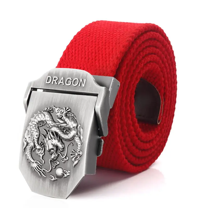 SupSindy Men Canvas Belt Luxury Dragon Metal Buckle Army Military Tactical Belts for Men Jeans Waistband Soldier Male Strap