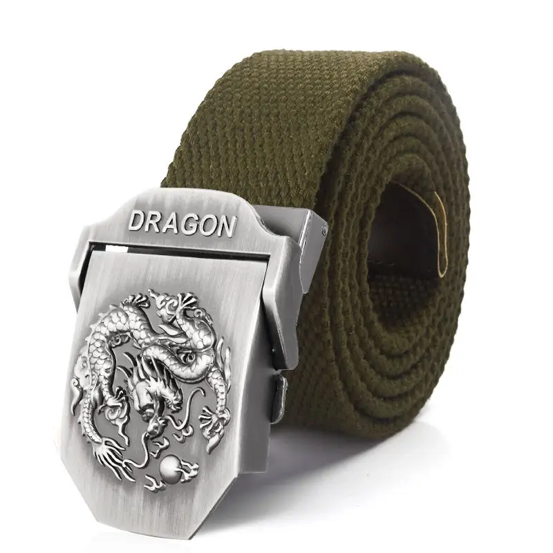 SupSindy Men Canvas Belt Luxury Dragon Metal Buckle Army Military Tactical Belts for Men Jeans Waistband Soldier Male Strap