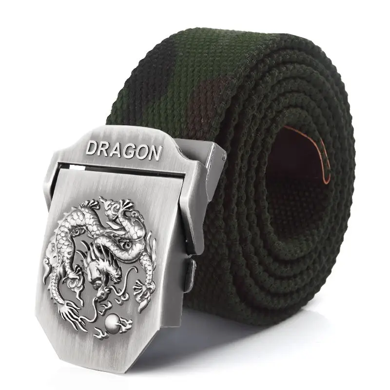 SupSindy Men Canvas Belt Luxury Dragon Metal Buckle Army Military Tactical Belts for Men Jeans Waistband Soldier Male Strap