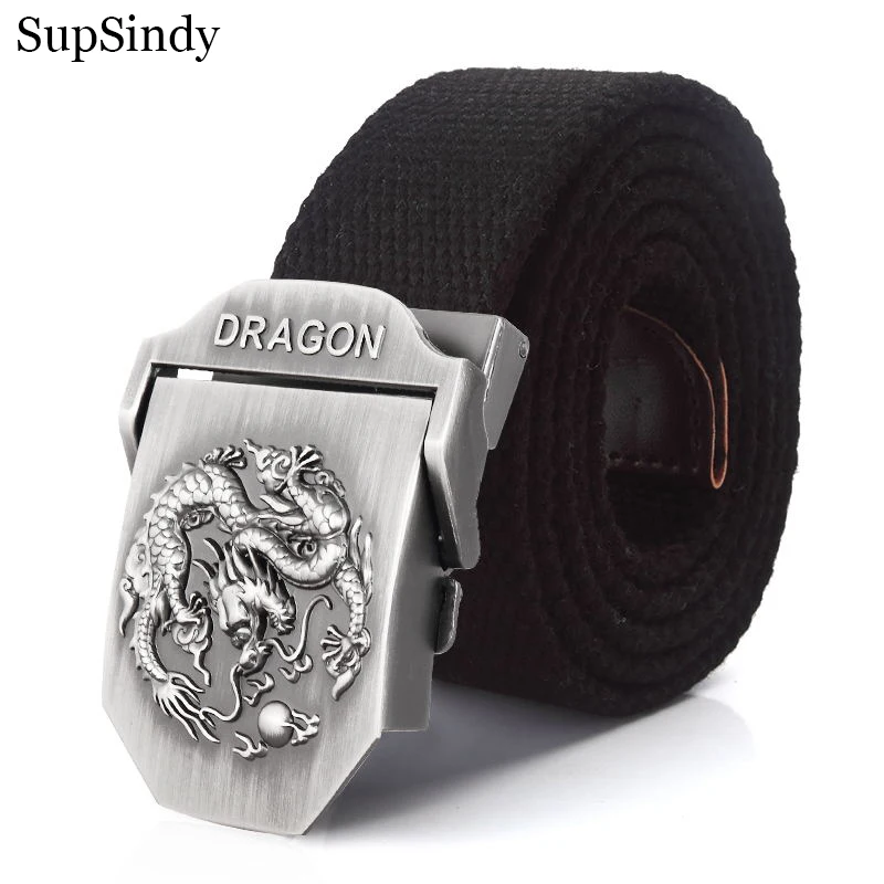 SupSindy Men Canvas Belt Luxury Dragon Metal Buckle Army Military Tactical Belts for Men Jeans Waistband Soldier Male Strap