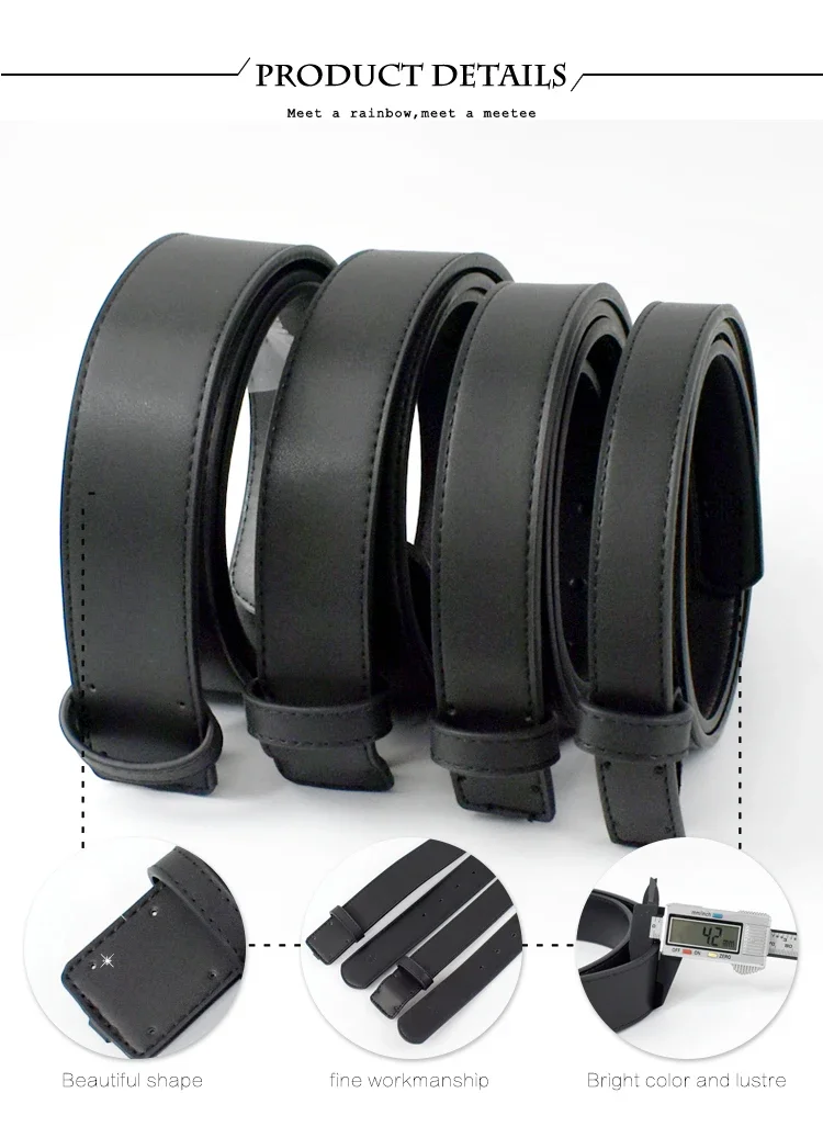 20-38mm Black Cowskin Belt Men No Buckle Belts Strip High Quality Business Waitband Pants Waist Strap Leather Craft Accessories