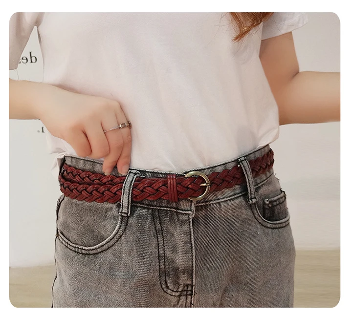 Maikun Fashion Ladies Woven Candy Belt Alloy Pin Buckle Women's Thin Belt